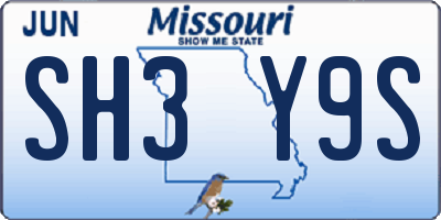 MO license plate SH3Y9S