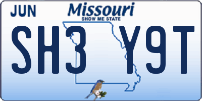 MO license plate SH3Y9T