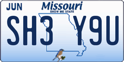 MO license plate SH3Y9U