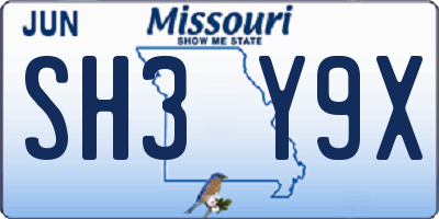 MO license plate SH3Y9X
