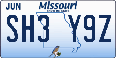 MO license plate SH3Y9Z
