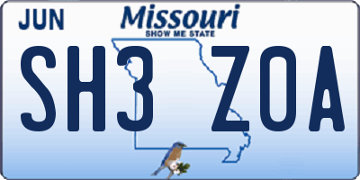 MO license plate SH3Z0A