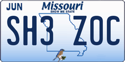 MO license plate SH3Z0C
