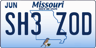 MO license plate SH3Z0D