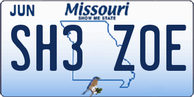 MO license plate SH3Z0E