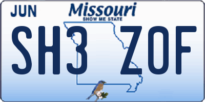 MO license plate SH3Z0F