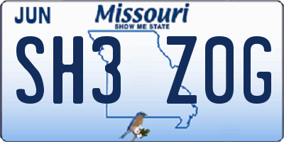 MO license plate SH3Z0G