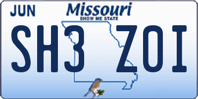 MO license plate SH3Z0I