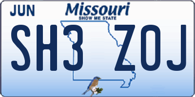 MO license plate SH3Z0J