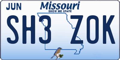 MO license plate SH3Z0K