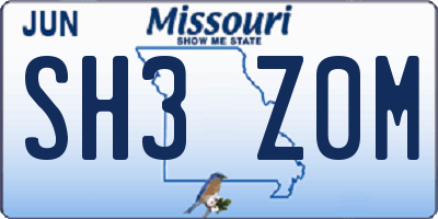 MO license plate SH3Z0M