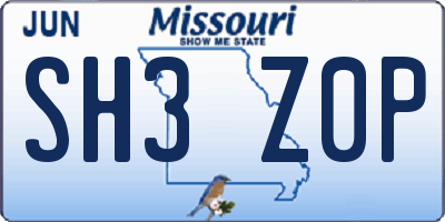 MO license plate SH3Z0P