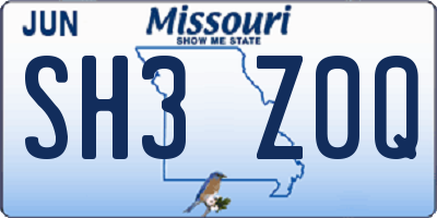 MO license plate SH3Z0Q