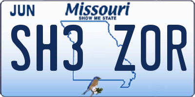 MO license plate SH3Z0R