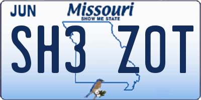 MO license plate SH3Z0T