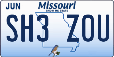 MO license plate SH3Z0U