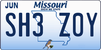 MO license plate SH3Z0Y