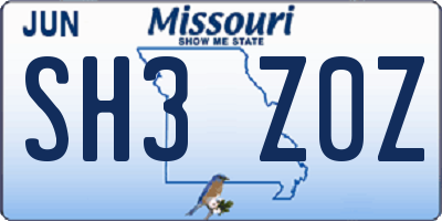 MO license plate SH3Z0Z