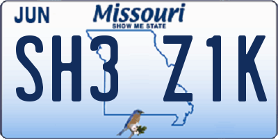 MO license plate SH3Z1K