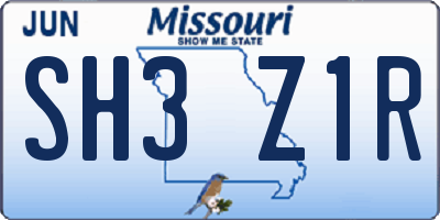 MO license plate SH3Z1R