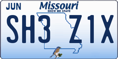 MO license plate SH3Z1X