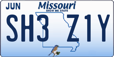 MO license plate SH3Z1Y