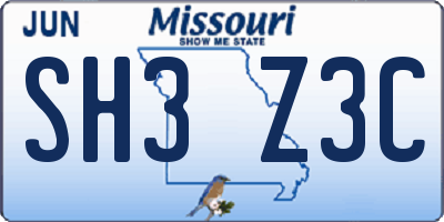 MO license plate SH3Z3C