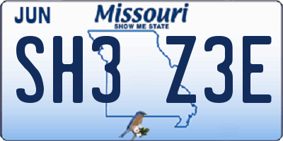 MO license plate SH3Z3E