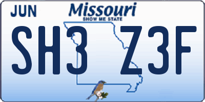 MO license plate SH3Z3F