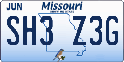 MO license plate SH3Z3G