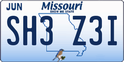 MO license plate SH3Z3I