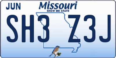 MO license plate SH3Z3J