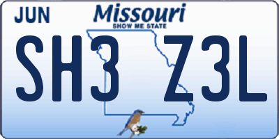 MO license plate SH3Z3L