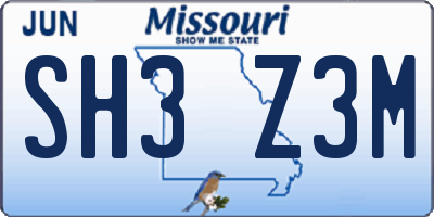 MO license plate SH3Z3M