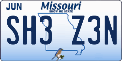 MO license plate SH3Z3N