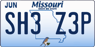 MO license plate SH3Z3P