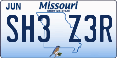 MO license plate SH3Z3R