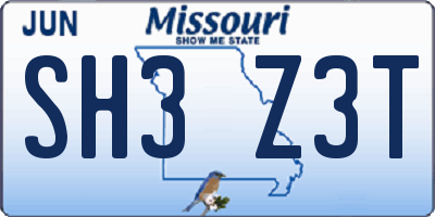 MO license plate SH3Z3T