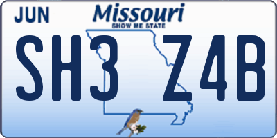 MO license plate SH3Z4B