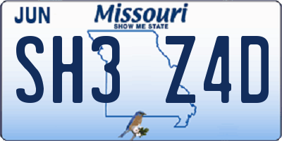 MO license plate SH3Z4D