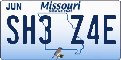 MO license plate SH3Z4E