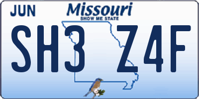 MO license plate SH3Z4F