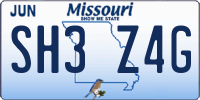 MO license plate SH3Z4G