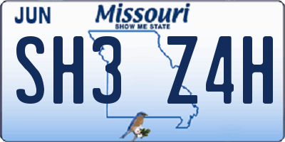 MO license plate SH3Z4H