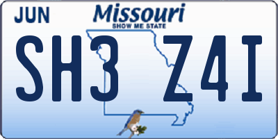 MO license plate SH3Z4I