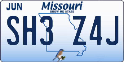 MO license plate SH3Z4J