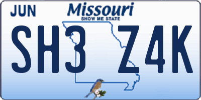 MO license plate SH3Z4K
