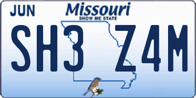 MO license plate SH3Z4M
