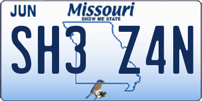MO license plate SH3Z4N