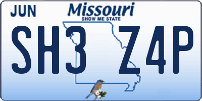 MO license plate SH3Z4P
